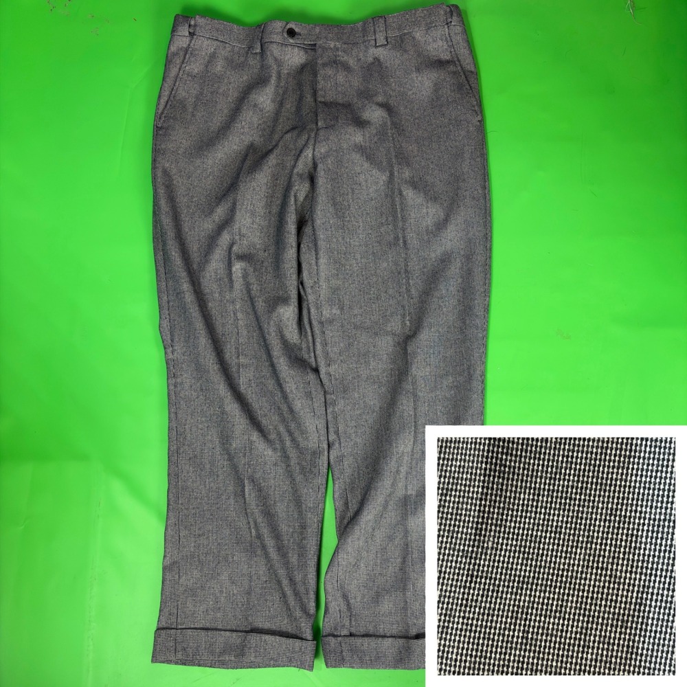 Stacy Adams Dress Pants Mens 38/29 Black White Micro Check Houndstooth Cuffed